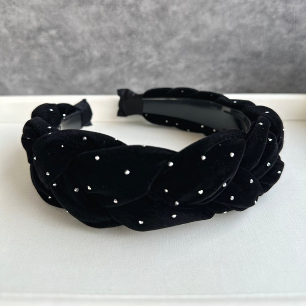 Bandeaux tressés en velours noir, bandeaux strass, bandeaux tressés vintage, bandeaux Boho, accessoires pour cheveux de fête, bandeaux pour femmes, cadeaux