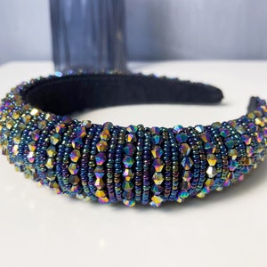 Beaded Crystal Headbands for women Rhinestone Headband Vintage Sponge Padded Hair Hoops Gift for Her