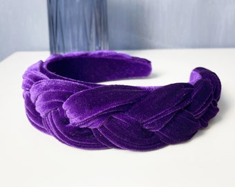 Vintage Velvet Headbands Braided Hair Hoop Women Padded Boho Headband Purple Hair Accessory Matador Headband