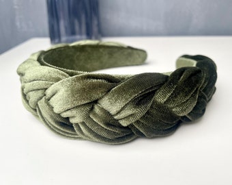 Braided Headband ArmyGreen Velvet Headbands Women Vintage Boho Hair Hoop Matador Headband Gift