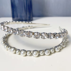 Double strand Headband For Women Rhinestone Pearls Metal Hairband GIFT