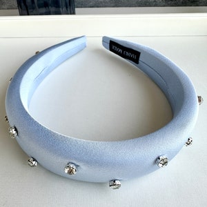 Blue Satin Jeweled Headband,Fashion Padded Headband,Women HairBands,Rhinestone Headband,Luxury Party Headband,Gift for Her