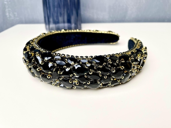 Bling Black Rhinestone Headband Gem Crystal Hair Accessories 