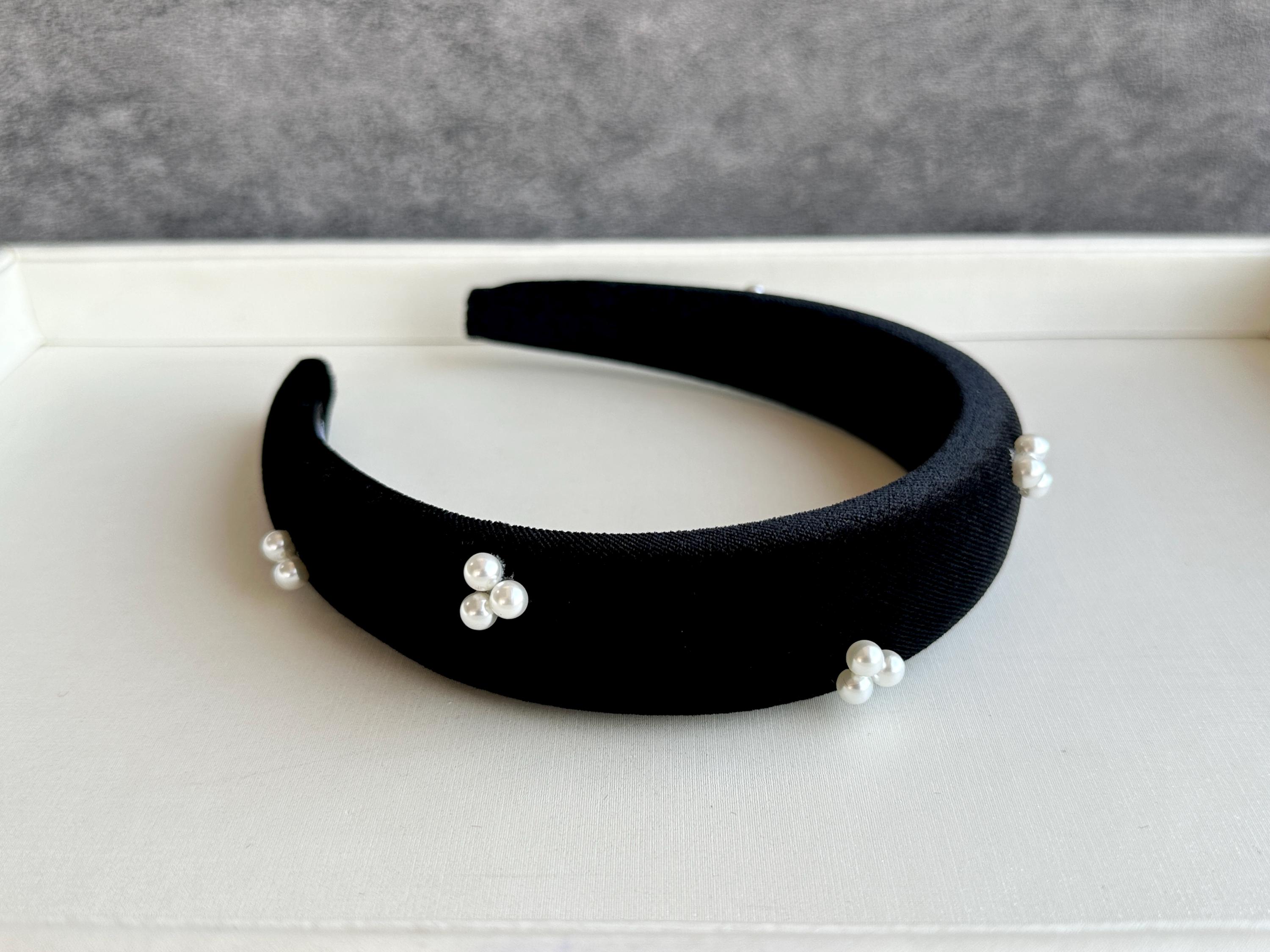Black Velvet Headband,pearl Headband,holiday Headband,wide  display picture 2