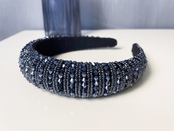 SPARKLY BLUE CRYSTAL PADDED RHINESTONES HEADBAND Amazon.com : Wecoe Blue Rhinestone Headband Women Fashion  main image 4