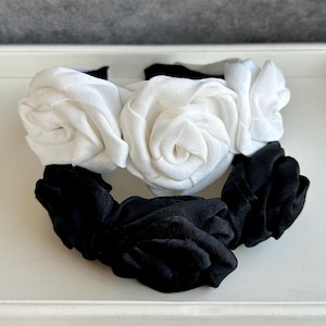 Black Rose Flower Headband,Retro Rose Headband,Bridal Headband,Wide Headband,Turban Headband,Hair Accessories
