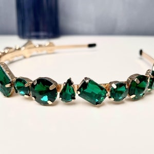 Green Gem Rhinestones Headband Women Crystal Hair Hoops Vintage Hair Accessories Hair band