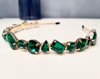 Olive Green and Gold Velvet Crystal Headband - Etsy display picture 1