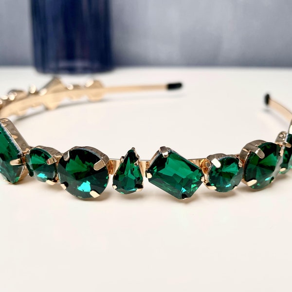 Green Gem Rhinestones Headband Women Crystal Hair Hoops Vintage Hair Accessories Hair band