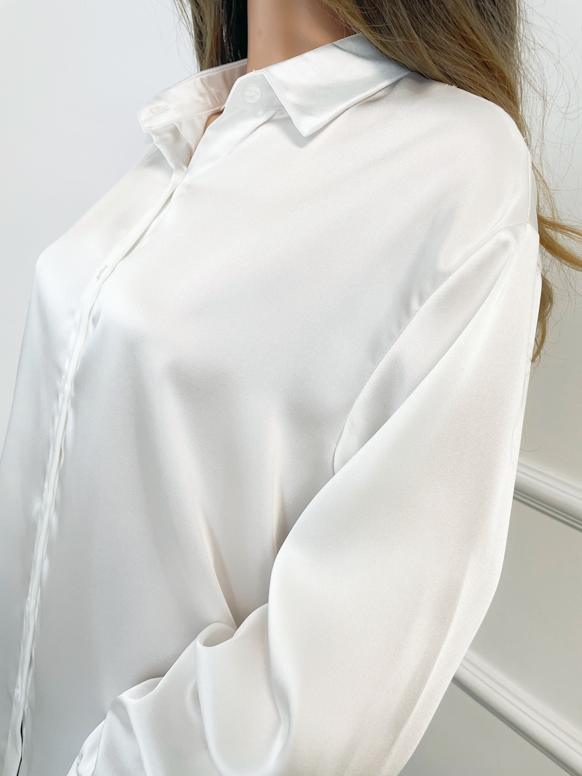 White Satin Soft Shirts Women Fashion Blouse Long Sleeve Tops Etsy