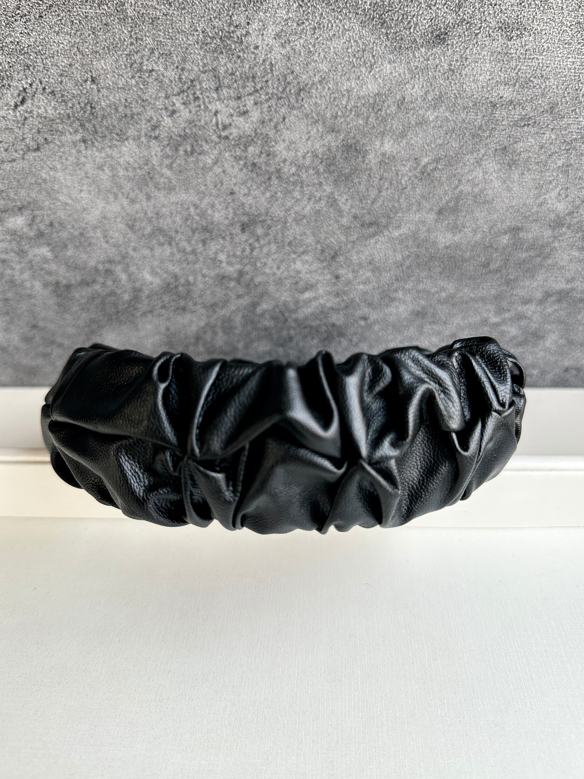 Black Leather Pleated Headband,ruffled Leather Headband 