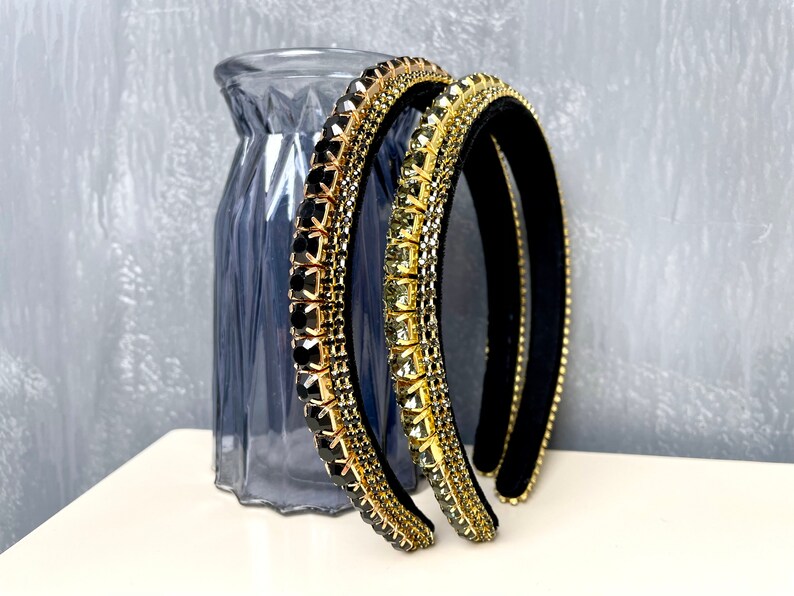 DENIM HEADBAND BLACK WITH CRYSTALS 164215