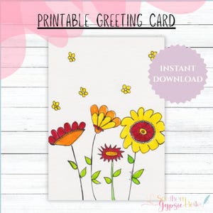 Biglietto d'auguri con acquerello disegnato a mano / Biglietto stampabile 5x7 con busta / Interno vuoto / Download PDF e JPG / Fiori semplici n. 32