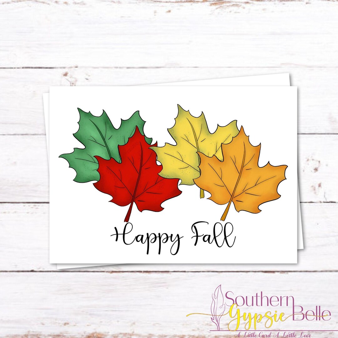 Happy Fall 5x7 Greeting Card With Colorful Fall Leaves Linen Cardstock ...
