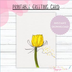 Biglietto d'auguri acquerello disegnato a mano / Biglietto stampabile 5x7 con busta / Interno vuoto / Download PDF e JPG / Tulipano giallo n. 42