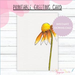 Biglietto d'auguri acquerello disegnato a mano / Biglietto stampabile 5x7 con busta / Interno vuoto / Download PDF e JPG / Margherita n. 41