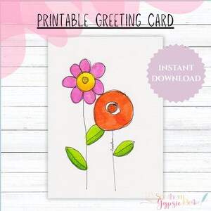 Biglietto d'auguri acquerello disegnato a mano / Biglietto stampabile 5x7 con busta / Interno vuoto / Download PDF e JPG / Fiori semplici n. 34