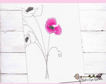 Hand Drawn Greeting Card - Pink Flower - Watercolor and Ink - Print from my original painting - Blank Card - SGB-270