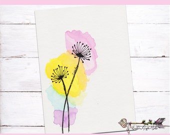 Hand Painted Watercolor Card - Dandelions - Watercolor and Ink - Print from my original painting - Blank Card - All Occasion Card- SGB-16