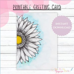 Biglietto d'auguri acquerello disegnato a mano / Biglietto stampabile 5x7 con busta / Interno vuoto / Download PDF e JPG / Margherita bianca n. 29
