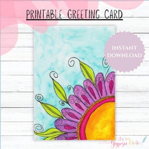Biglietto d'auguri acquerello disegnato a mano / Biglietto stampabile 5x7 con busta / Interno vuoto / Download PDF e JPG / Fiore n. 44