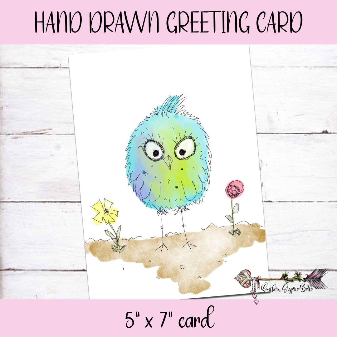 Hand Drawn Greeting Card Owl Watercolor and Ink Blank Card SGB-321 - Etsy