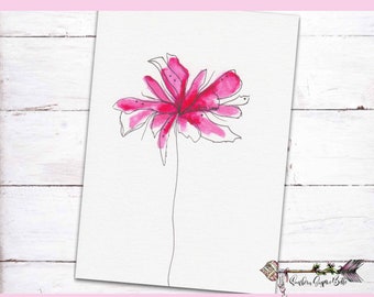 Hand Drawn Greeting Card - Flower - Watercolor and Ink - Blank Card - SGB-198