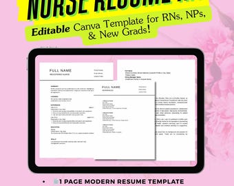 Nurse Resume Kit – Editable Canva Templates for RNs, NPs & New Grads! Modern!