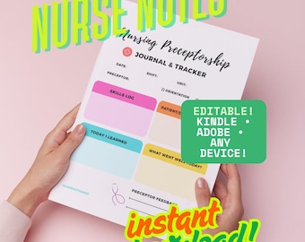 Fillable Nursing Preceptorship Journal and Tracker | Clinical Reflection & Skill Log PDF for Student Nurses and New Grads
