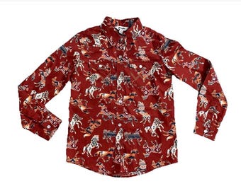 WRANGLER Vintage 80er Jahre Westernhemd für Kinder mit Perlenknöpfen Gr. M