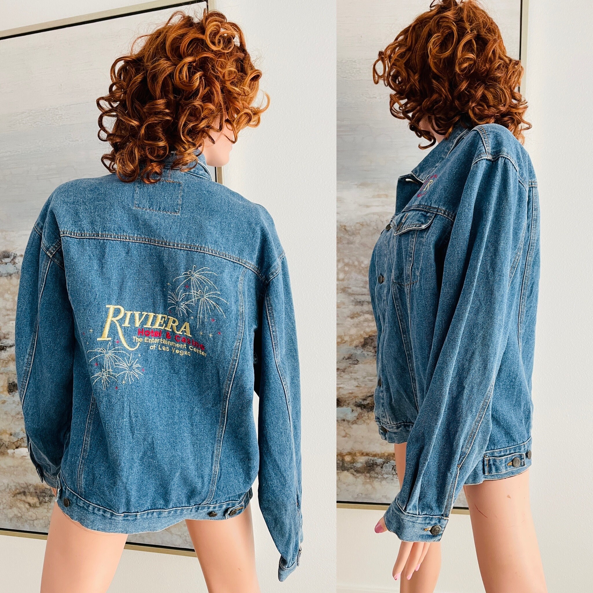 Blouson Vintage Année 80 CASINO SAHARA LAS VEGAS - Satin - Taille XL - Très Rare - Occasion Bon état