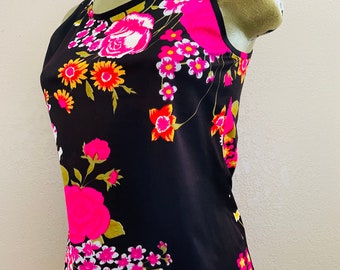 MISTER ROBERT Vintage MCM zijdeachtige tanktop met bloemenprint, medium