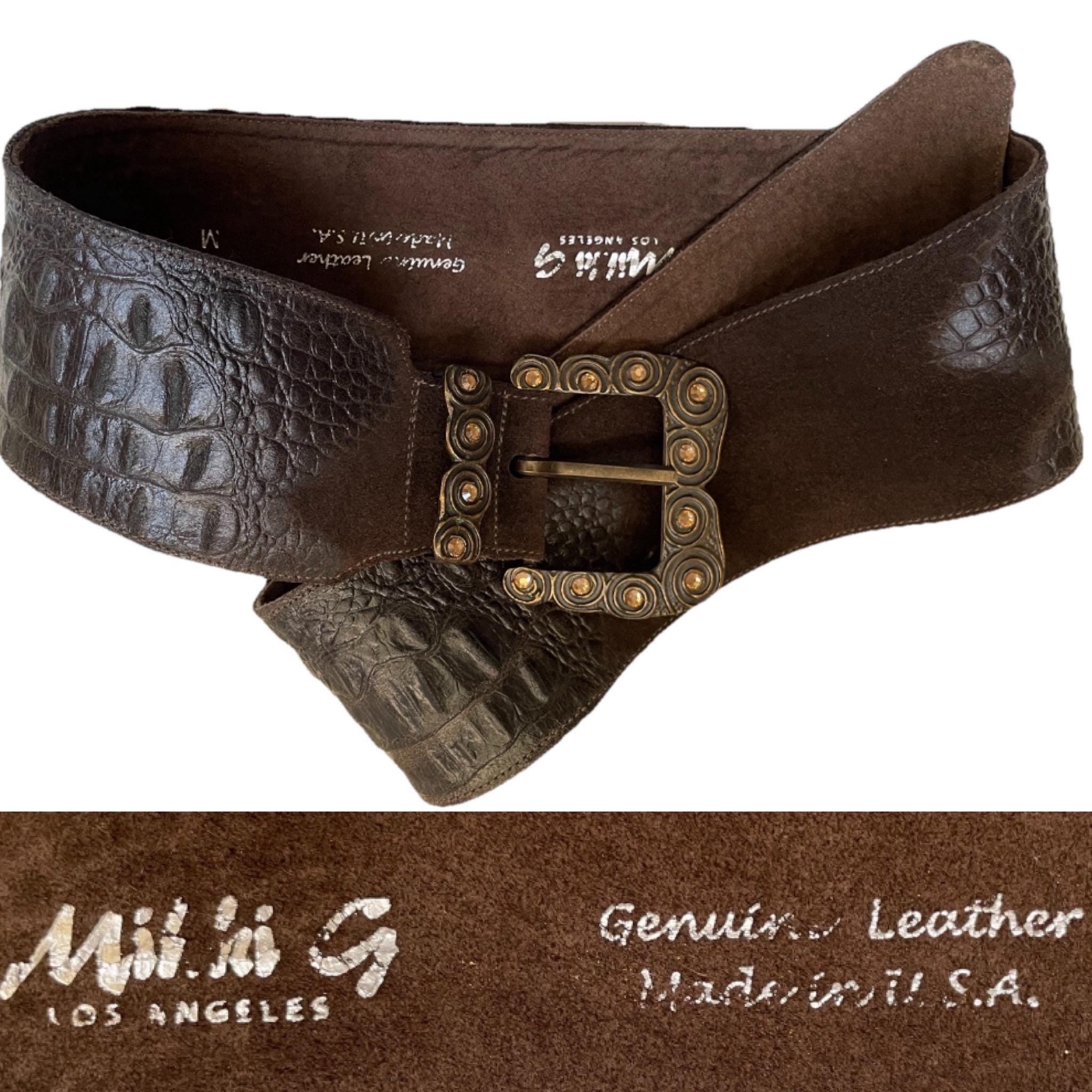 MIKKI G Vintage 90s Crocodile Embossed Leather Rhinestone 