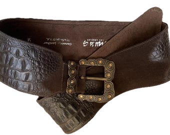 MIKKI G Vintage 90s Crocodile Embossed Leather  Rhinestone Buckle BELT Size M