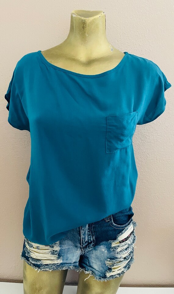 Haut léger bleu paon Final Touch VINTAGE 80's S France