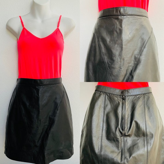 G-III VINTAGE 80s Genuine Black Leather Skirt Siz… - image 6