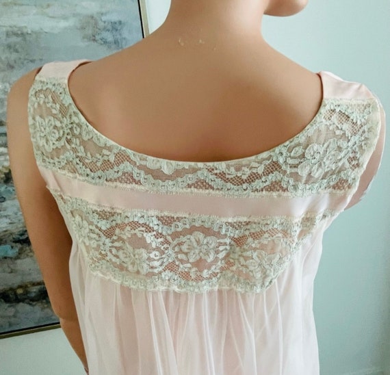 ALICE MALOOF Vintage 60s Peach Illusion Lace Chem… - image 8