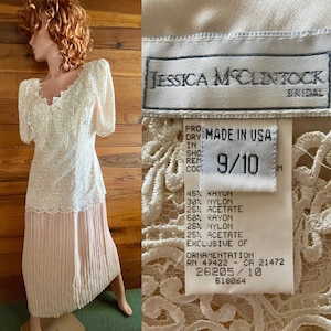 JESSICA McClintock Bridal VINTAGE 80’s Champagne & Lace DRESS Size 9 / 10