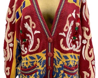 NEE! JEANS Vintage jaren 80 VEST trui met appliqué en strassteentjes One Size Fits Most