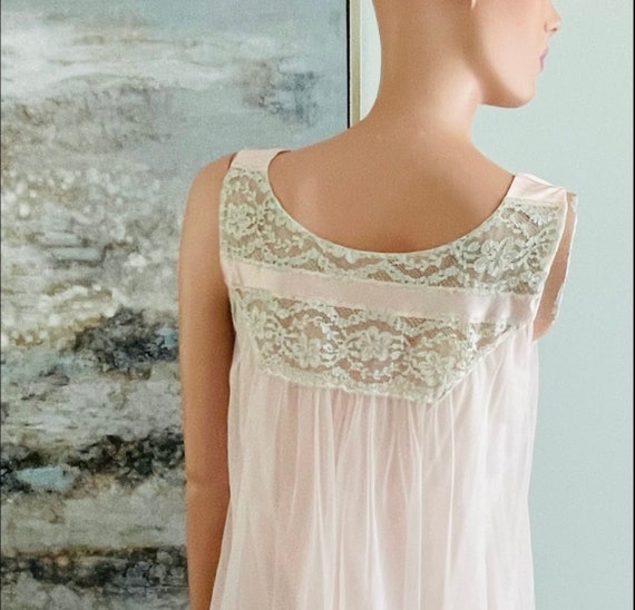 ALICE MALOOF Vintage 60s Peach Illusion Lace Chem… - image 3