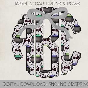 Pode incluir: Um conjunto de 79 arquivos PNG de alta resolução com um design de monograma com uma borda festonada. O monograma é composto por três letras, cada uma cercada por um padrão de caldeirões e um laço cinza. O fundo é transparente. Os arquivos são de 300 DPI.