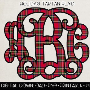Holiday Tartan Plaid Interlocking Monogram PNG | Digital Download | Christmas Plaid Interlocking Monogram PNG | Christmas Interlocking PNG