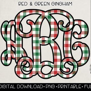 Red Green Gingham Interlocking Monogram PNG | Digital Download | Red Green Plaid Christmas Interlocking Monogram PNG | Interlocking Monogram