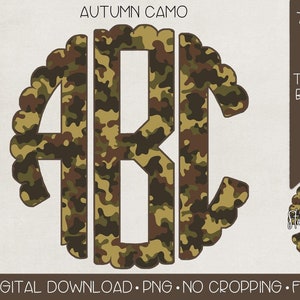 Autumn Camouflage Monogram PNG | Digital Download | Fall Camouflage Monogram PNG | Brown Camouflage Monogram PNG | Camo Scallop Monogram png