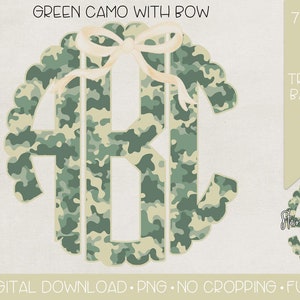 Green Camo with Bow Monogram PNG | Digital Download | Bow Camouflage Monogram PNG | Green Camouflage Monogram with Bow PNG | Camo Coquette