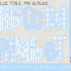 Blue Toile Mix Alphabet PNG | Digital Download | Grandmillennial Toile Mix Alphabet Pack with Bow PNG |