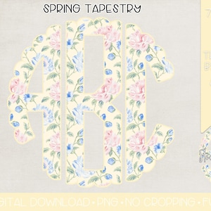 Spring Tapestry Monogram PNG | Digital Download | Yellow Floral Monogram PNG | Spring Floral Monogram PNG | Watercolor Floral Monogram png |