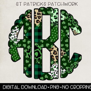 St Patrick's Day Patchwork Monogramm PNG | Digitaler Download | St Patrick's Day Mix-Muster-Monogramm PNG | Vollständiges Alphabet, keine Buchstaben beschnitten |