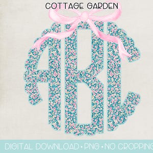 Cottage Garden Bow Monogram PNG | Digital Download | Cottage Ditsy Floral Bow Monogram PNG |