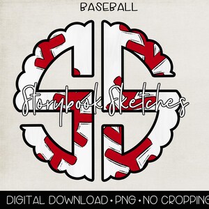 Monograma circular de béisbol festoneado PNG / Descarga digital / Monograma de béisbol inicial de dos letras PNG / Alfabeto completo / Monograma de béisbol PNG